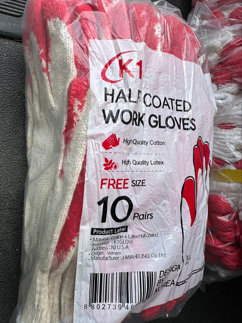 Latex Dipped String Knit Cotton Work Safety Gloves